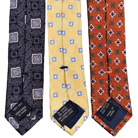 3 X JoS A Bank Executive & Signature Collection Tie Gray Yellow Rust Foulard Geo - Picture 3 of 7
